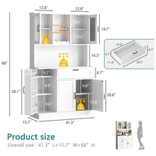 Vongrasig Tall Kitchen Pantry Cabinet with Hutch, Drawer and Shelves (Open Box)