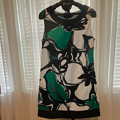Lily Petite PL Shift Dress Floral Black Green White Cotton Sleeveless NWT