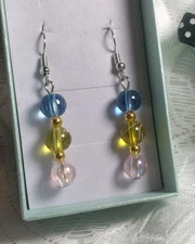 Pink, Blue, Yellow, Silver And Gold Color Earrings Free Box 450