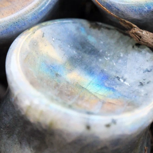 PAIR of Natural White Labradorite Concave Stone Saddle Plug - Image 3 of 4