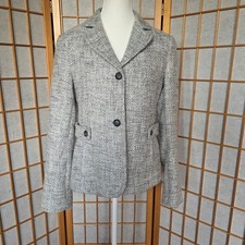 Talbots Blazer Womens 6 Gray/White/Silver Tweed Metallic Threads Career Casual