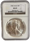 1986-American Silver Eagle $1 Dollar Coin One Troy Ounce 0.999 Fine NGC MS69