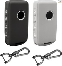 2Pcs 4 Buttons Silicone Rubber Key Fob Cover Compatible with Color: Black/Gray