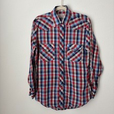Vintage H Bar C RanchWear Shirt 15.5 / 33 Plaid Pearl Snap Perm Press Long Tail