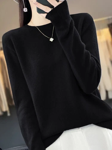 100% Reine Wolle Kaschmir Damen O-Ausschnitt Einfarbig Neu Langarm Pullover - Bild 9 von 38