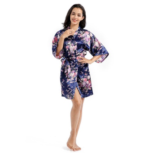 Silk Satin Flower Kimono Robe Bridal Wedding Dressing Sexy Sleepwear Bathrobe - Picture 26 of 29