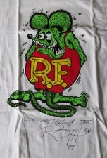 VINTAGE Ed Big Daddy Roth Rat Fink  Figure Signed Autographed 1999 T-Shirt Large