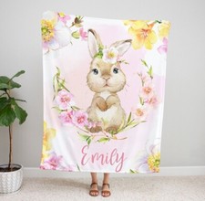 Personalized Baby Fleece Minky Blanket With Name,Custom Bunny Newborn Blanket