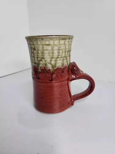 Burnt Red Drip Pottery Mug Glazed 16 oz Signed Hand Crafted Studio 