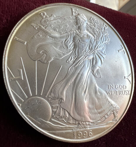1996 FAIBLE TIRAGE American argent Eagle Key Date 0,999 fine dollar américain pièce de 1 $ - Photo 1 sur 3