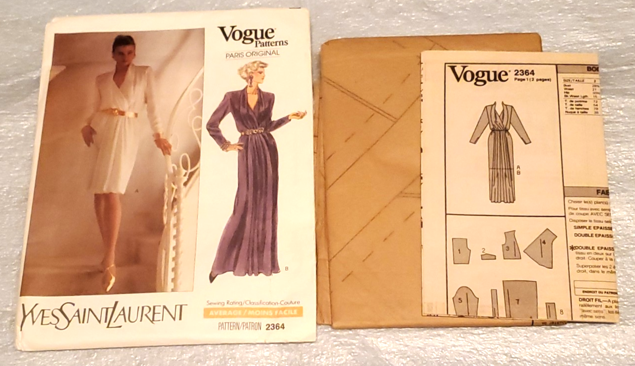 Vogue Paris Original Yves Saint Laurent # 2364 modello abito manica lunga taglia 10