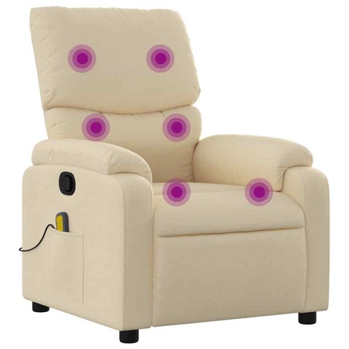 Massage Recliner Chair Cream Fabric vidaXL - Picture 2 of 12