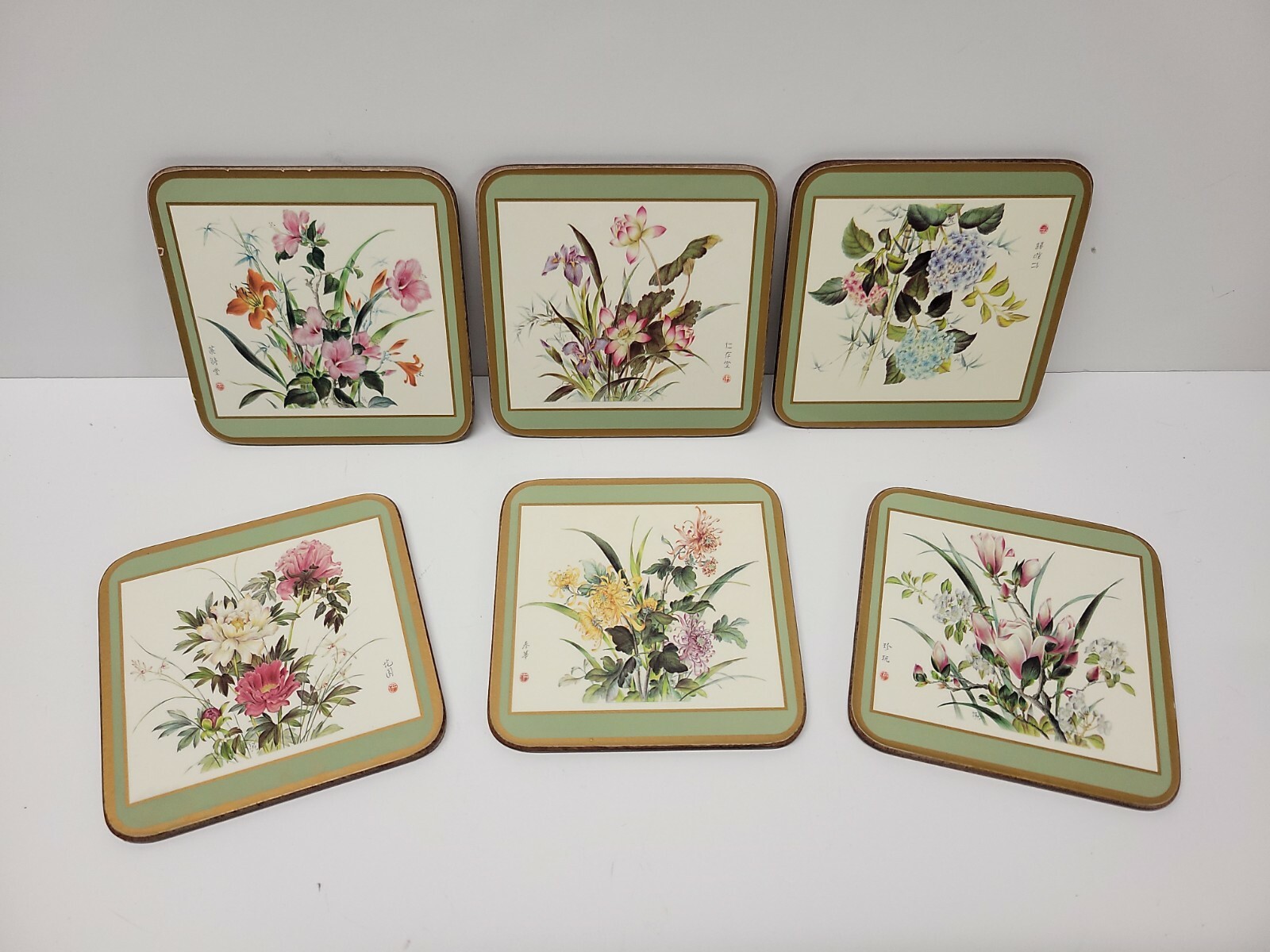 VTG PIMPERNEL Set Of 6 Coasters Oriental Floral Deluxe Finish with Box