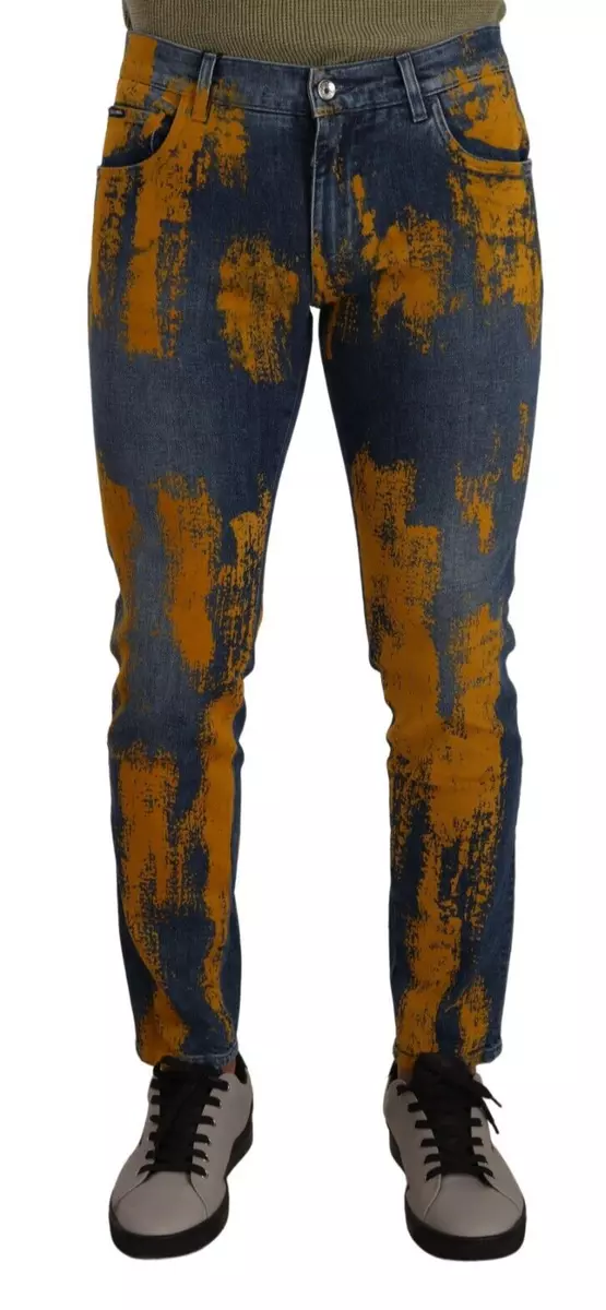 DOLCE GABBANA Jeans Blue Yellow Dye Cotton Skinny Men Denim IT44 W30 XS 1300