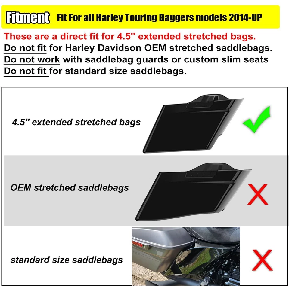 Stretched Extended Side Cover Panel For Harley Street Road Glide 14+ Vivid Black Foto 2 de 4