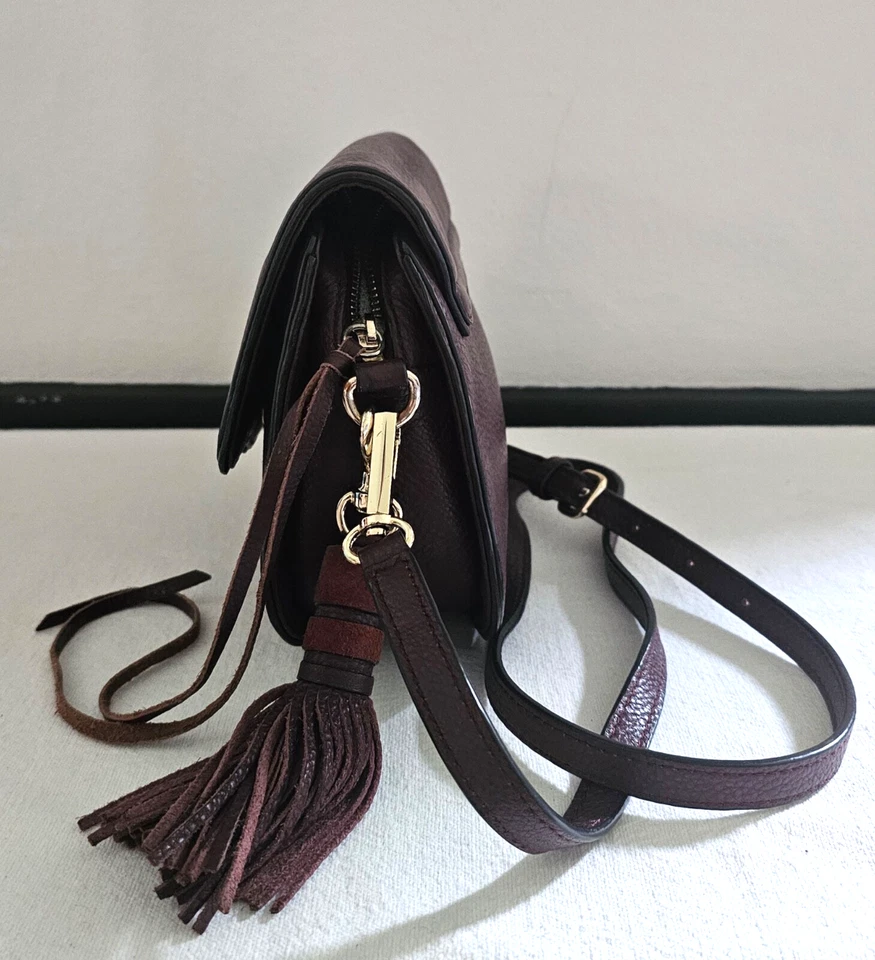 Rebecca Minkoff Suki Leather Suede Crossbody Bag Mini Burgundy With Tassel - Image 4 of 4