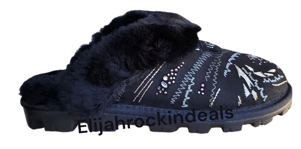 PANTOFOLA D’ORO PANTOFOLE IN PELLE SCAMOSCIATA NERA UGG COQUETTE ORO BURST NUOVE IN SCATOLA TAGLIA 7 8 9