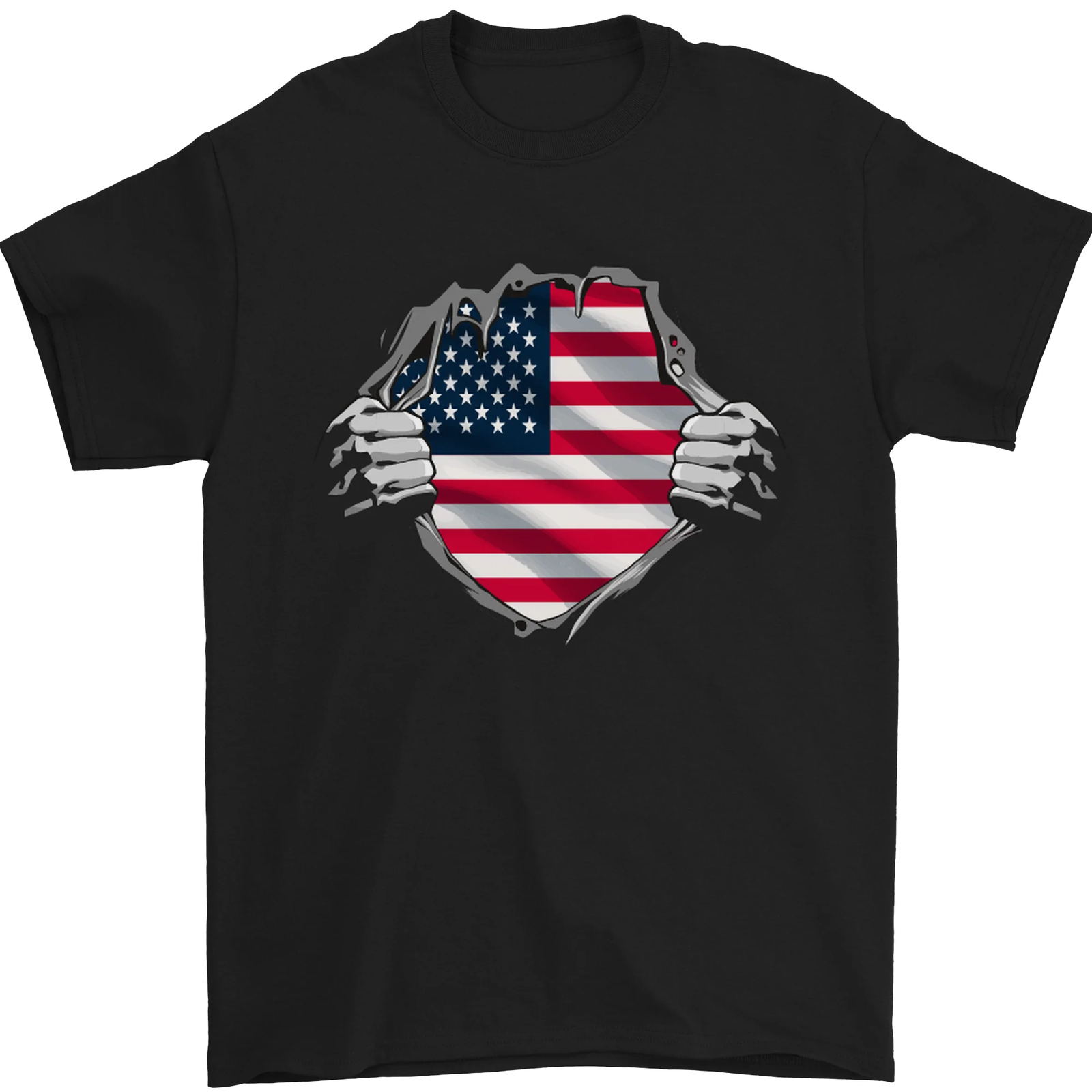 USA Flag Ripped Torn Gym America July 4th Mens T-Shirt 100% Cotton