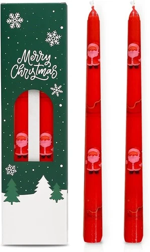 2 Pack Christmas Taper Candles, 10 Inch Unscented Candlesticks with Santa image 2