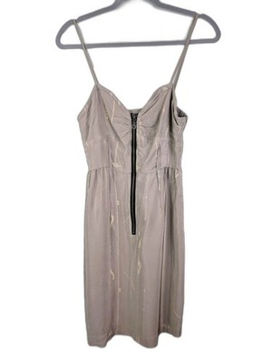 Vena Cava Zip Front Grey Silk Spaghetti Strap Fit & Flare Dress Geo Print Sz 2