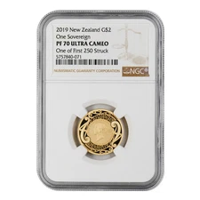 2019 New Zealand Gold $2 Sovereign NGC PF-70 First of 250 Struck