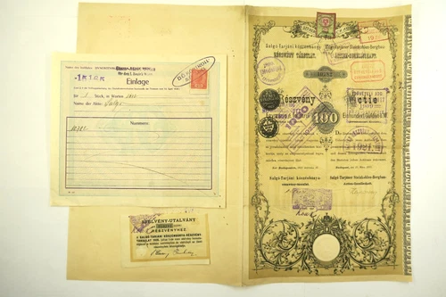 SALGO TARJANER COAL MINING STOCK COMPANY 100 CROWNS 1895