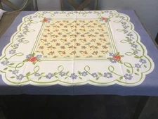 Poppyville Floral Yellow Periwinkle Square Tablecloth Bed Bath Beyond 2006 New