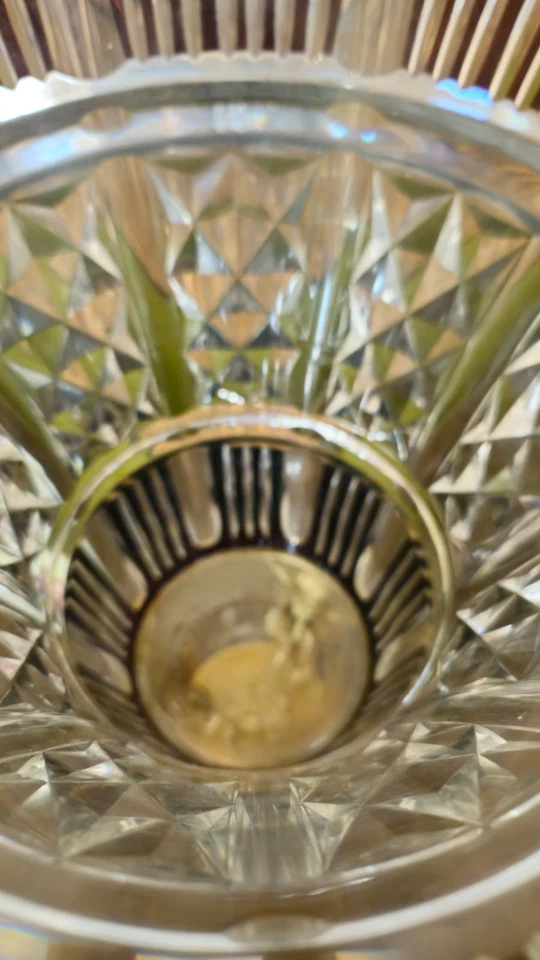 Grand vase verre cristal lourd coupe claire bronze dore base putti anges - Photo 4/4