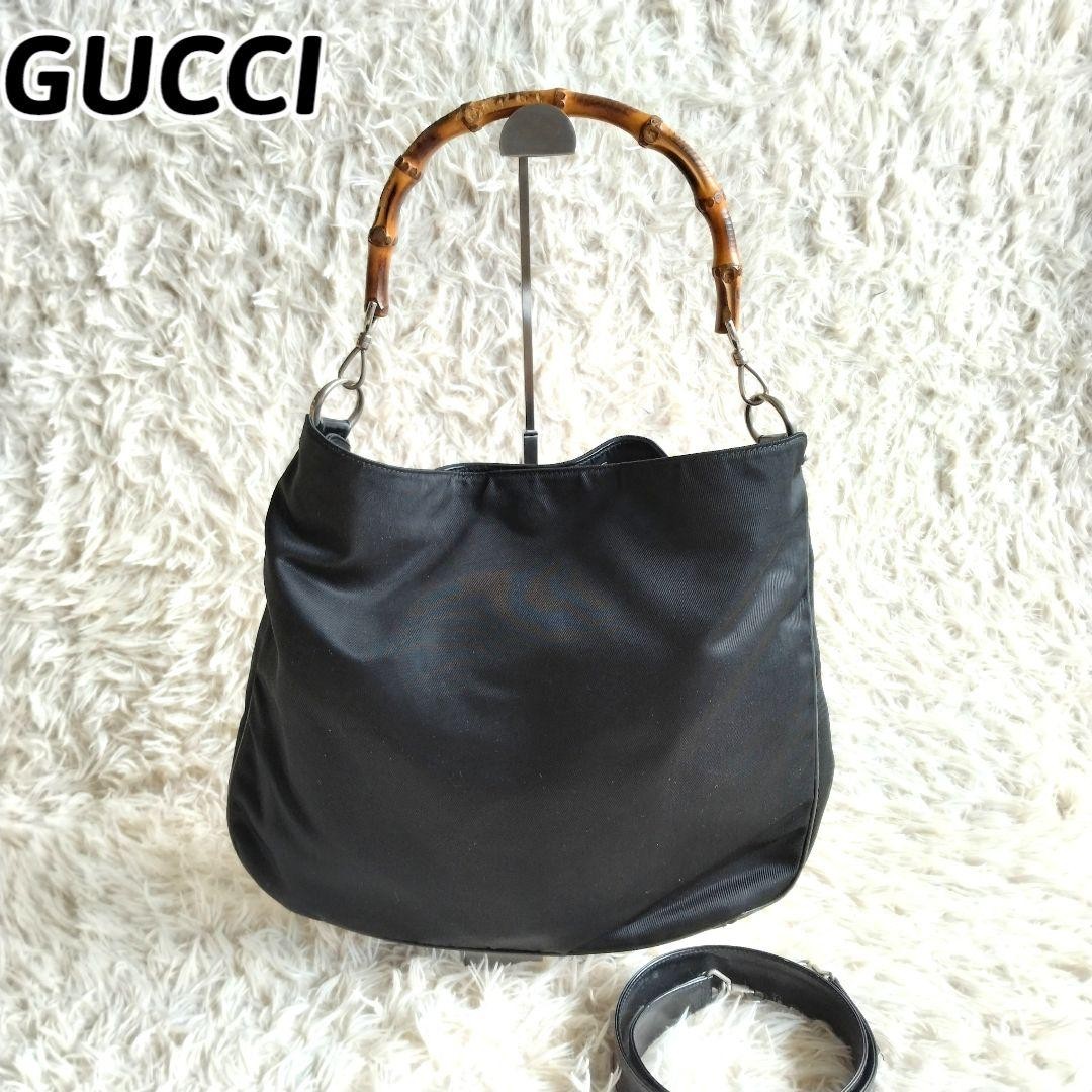 GUCCI Bamboo 2Way Shoulder Bag in Classic Black