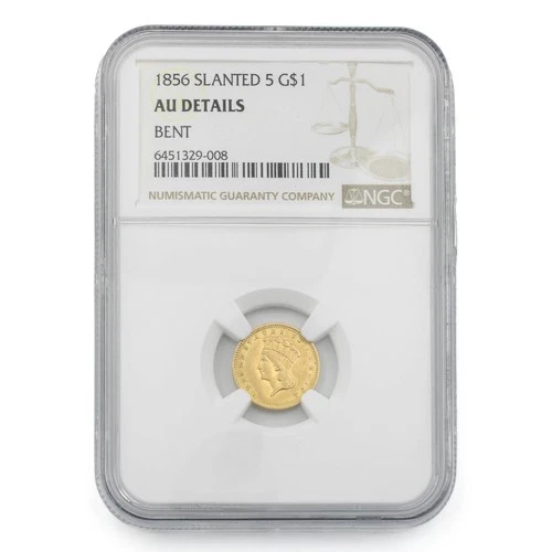 1856 $1 Large Indian Head Slanted 5 US Gold Coin NGC Graded AU Details #C799-2