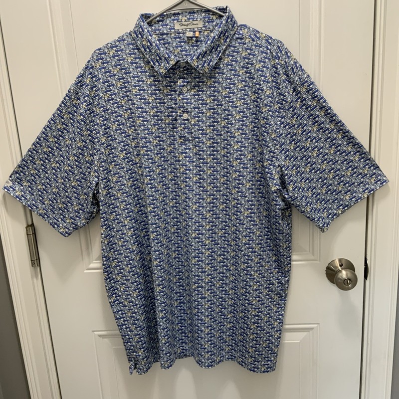 Straight Down Polo Shirt Mens XXL Blue VW Bus Novelty Print Performance Golf Top