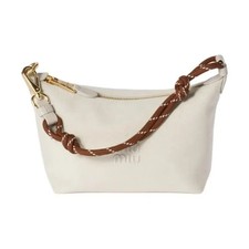 MIU MIU Embroidered Logo Zipper Opening Handbag Women's White 7.2x4x5.5 in