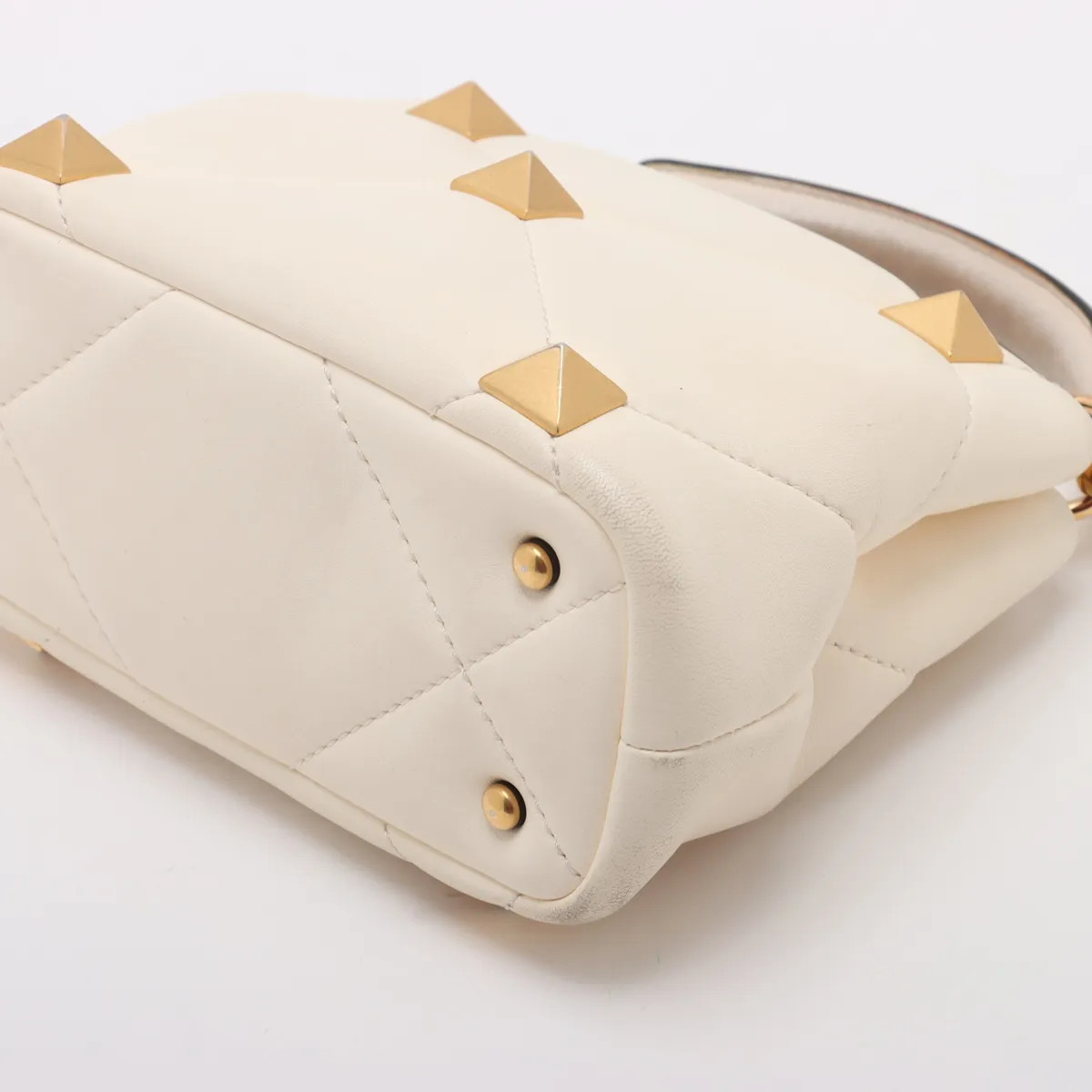 Valentino Garavani Roman studs Leather 2 Way Handbag White thumbnail 3