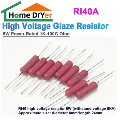 HOME DIYER RI40A 5W Power Rated 1K-100G Ohm High Voltage Glaze Resistor New