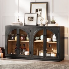 TREXM 4-Door Large Storage Sideboard Buffet Cabinet with Glass Doors, Arched C