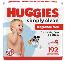 Huggies Simply Clean Unscented Baby Wipes 3 Flip-Top Packs 192 Count