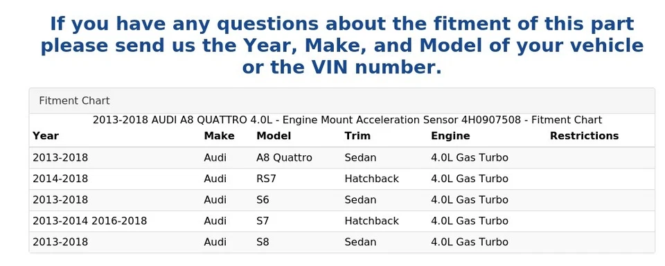 AUDI A8 QUATTRO 2013-2018 4,0 L - Sensor de aceleración de montaje del motor 4H0907508 Foto 4 de 4