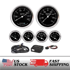 RT Classic 6 Gauge Set Speedometer Tachometer 140MPH 8000RPM  4 Color 0-90 Ohm