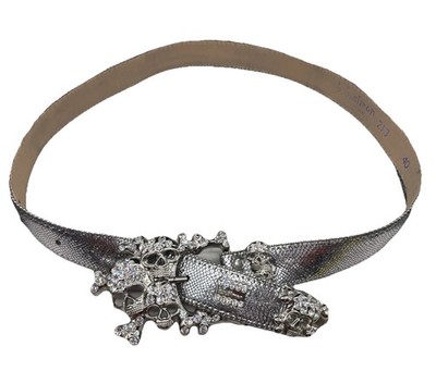 BB Simon Silver Studded Rhinestone Belt Skull Pile Buckle Size 40 READ