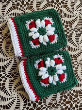 Handmade Crochet Fingerless Gloves Holiday Floral Green Red White Size M/L
