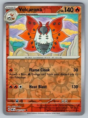 Pokemon TCG Volcarona S&V Obsidian Flames 041/197 Reverse Holo Uncommon Card NM