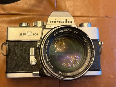 MINOLTA SRT 101 SLR 35mm Camera w MC ROKKOR-PF 58mm F1.4 Lens UNTESTED AS-IS