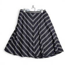 Talbots Dobby-Weave Stripe Midi Skirt Size 14 Pockets Linen Classic Navy White