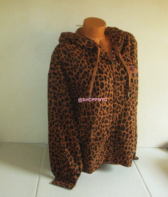 Victoria Secret PINK Campus Full-Zip Hoodie Sweatshirt Relaxed Fit Leopard LARGE