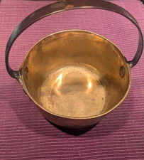 Antique Brass Small Cauldron Pot Copper Rivets Steel Handle. Beautiful Patina