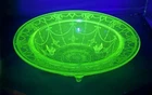 Vintage Hocking Cameo Ballerina Green Uranium Glass 3 Footed Serving Bowl Dish
