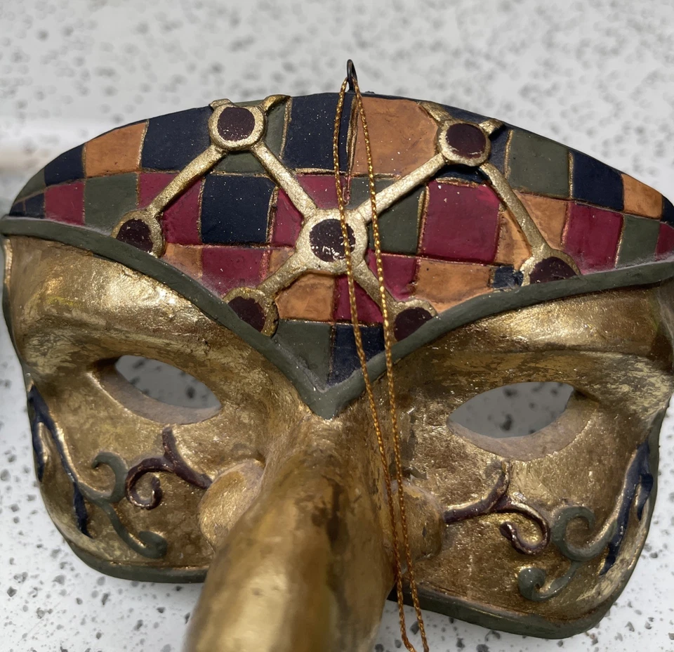 Máscara de Mardi Gras de Carnaval Veneciano de Colección Hecha a Mano en Italia Dorada y Multicolor Usada en Excelente Condición Foto 2 de 4