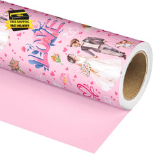 Reversible Wedding Wrapping Paper Roll for Girls Women - Pink Floral Design Gift