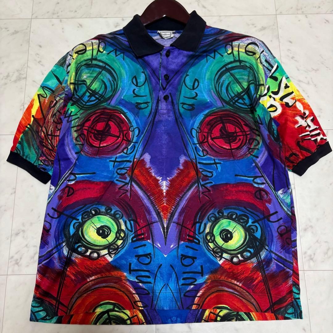 Gianni Versace Vintage Short Sleeve Polo Shirt Multicolor Cotton Men
