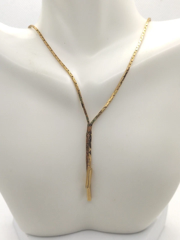 Accents By Hallmark Gold Tone Y Drop Double Dangle Fringe Necklace Jewelry Gift - Image 2 of 4